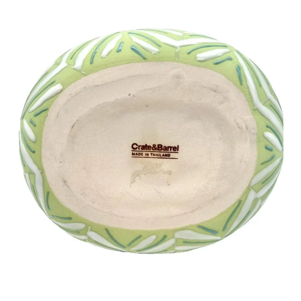 Crate and Barrel Leaf Vase Green and White with Enamel Fern Leaves Botanical - Picture 7 of 8